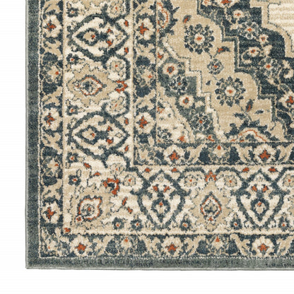 2’ X 7’ Vintage Beige And Blue Indoor Runner Rug