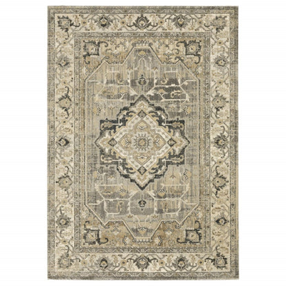2’ X 8’ Beige And Gray Traditional Medallion Indoor Runner Rug