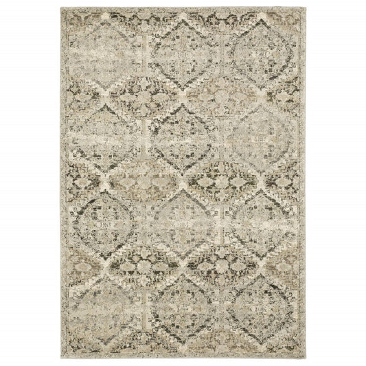 2’ X 8’ Ivory And Gray Floral Trellis Indoor Runner Rug
