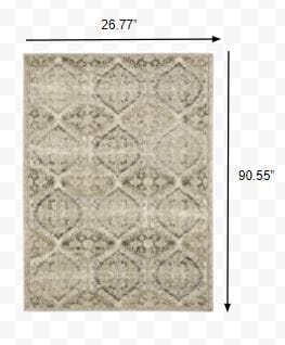 2’ X 8’ Ivory And Gray Floral Trellis Indoor Runner Rug