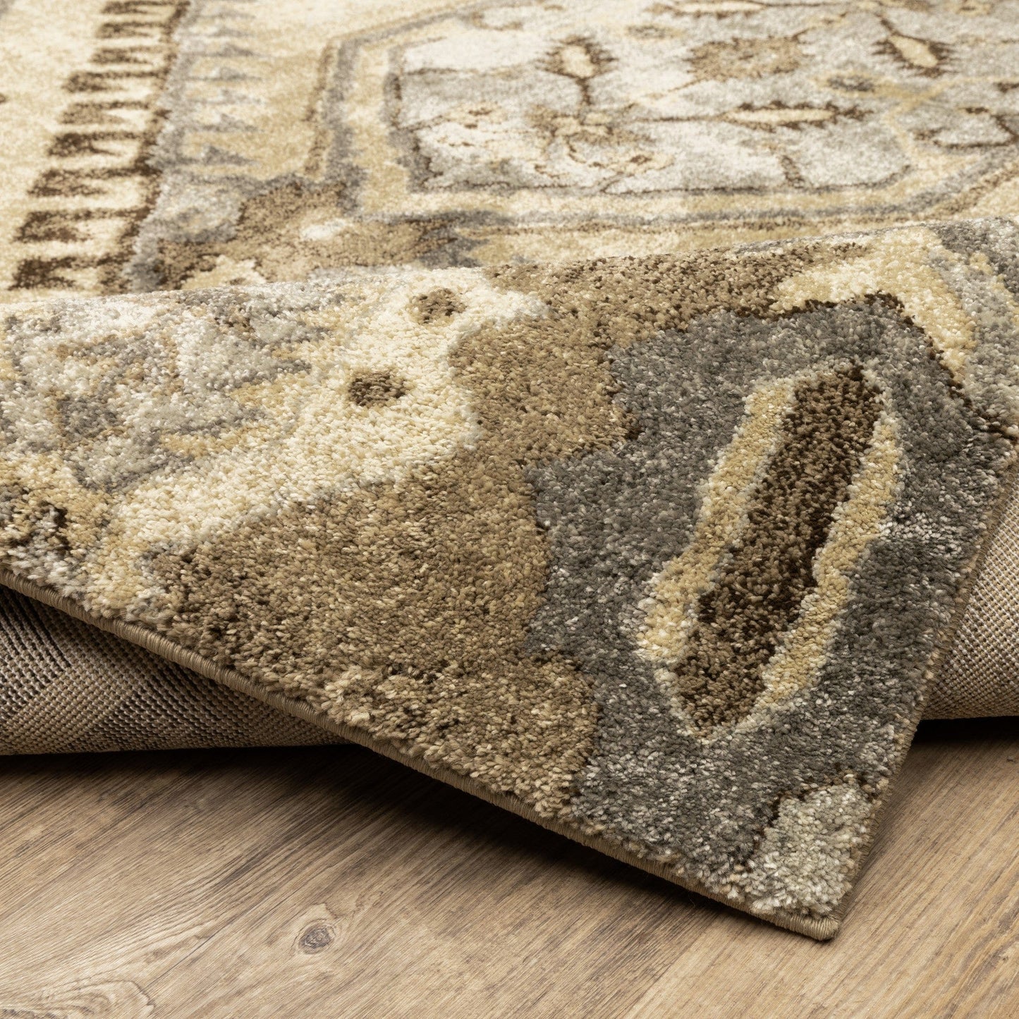 2’ X 8’ Tan And Gold Central Medallion Indoor Runner Rug