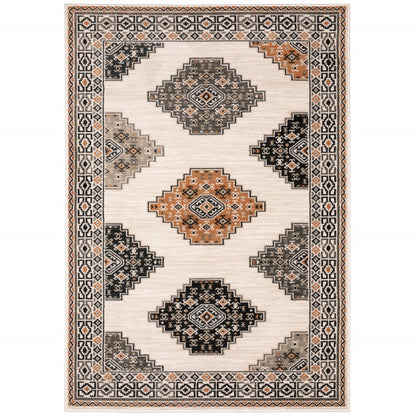 2’ X 8’ Abstract Ivory And Gray Geometric Indoor Runner Rug