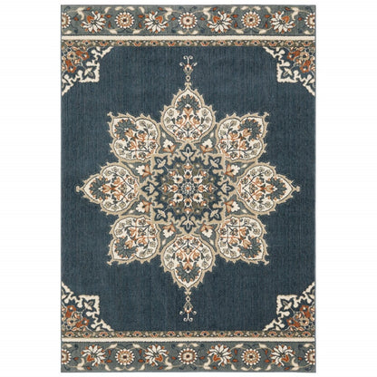 2’ X 7’ Blue And Beige Floral Medallion Indoor Runner Rug