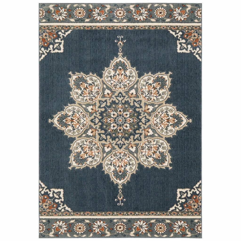 2’ X 7’ Blue And Beige Floral Medallion Indoor Runner Rug