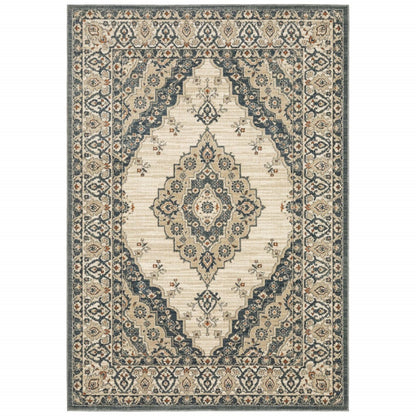 2’ X 7’ Vintage Beige And Blue Indoor Runner Rug