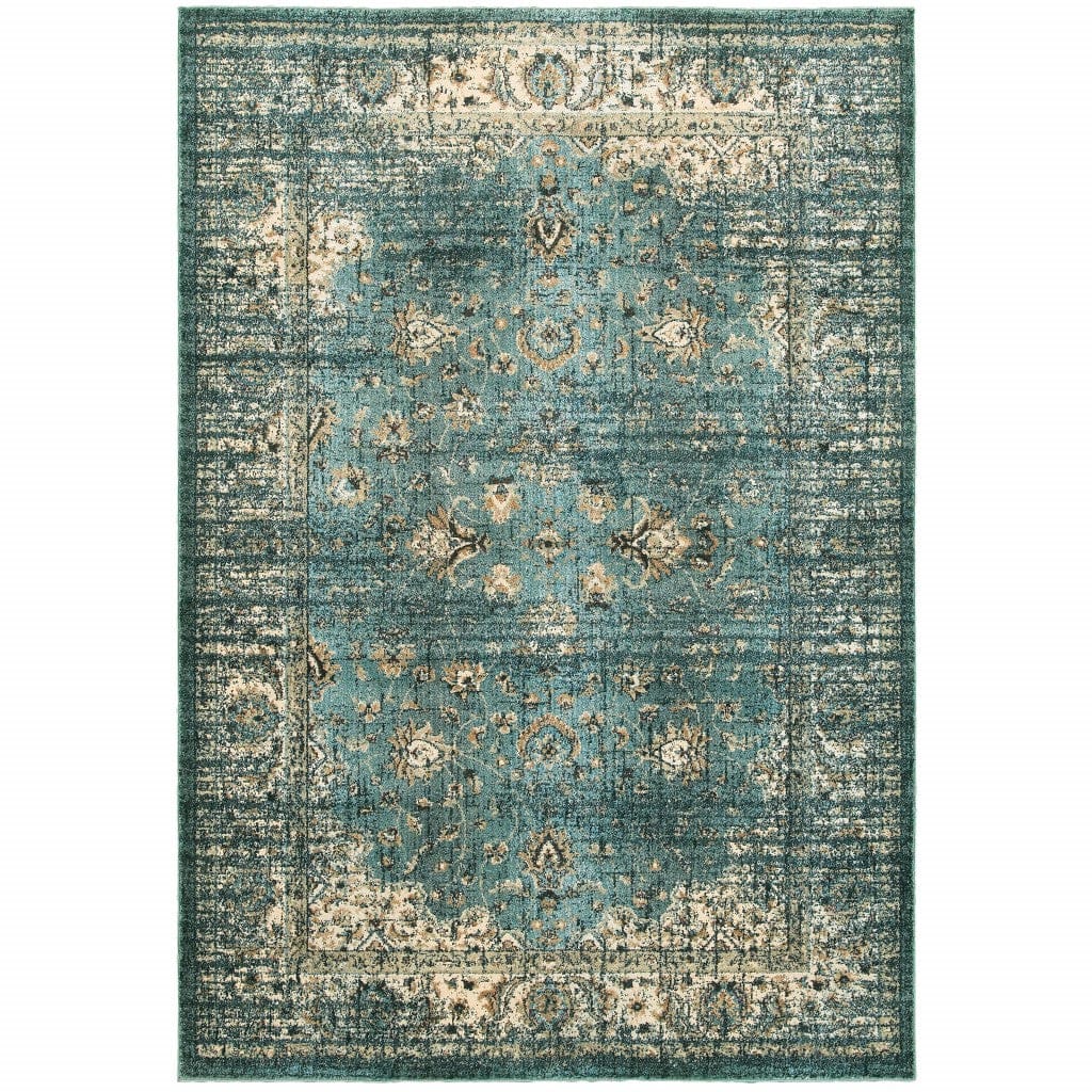 2’ X 8’ Peacock Blue And Ivory Indoor Runner Rug