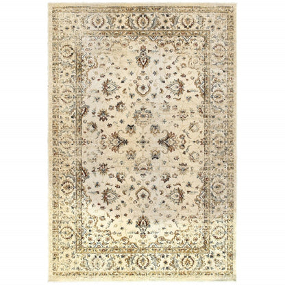 2’ X 8’ Ivory And Gold Distressed Indoor Runner Rug