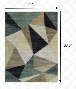 2’ X 8’ Gray And Teal Geometrics Indoor Runner Rug