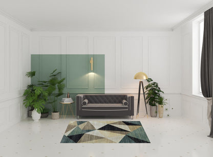 2’ X 8’ Gray And Teal Geometrics Indoor Runner Rug