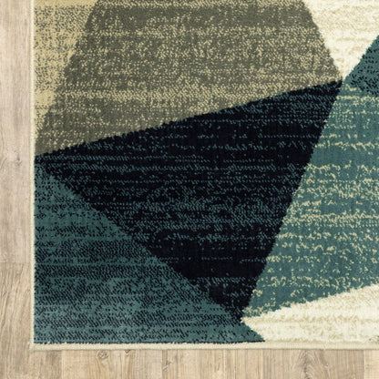 2’ X 8’ Gray And Teal Geometrics Indoor Runner Rug