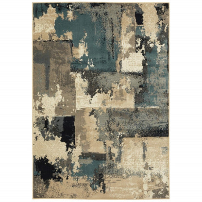 2’ X 8’ Beige And Blue Block Indoor Runner Rug