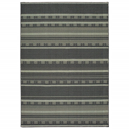 8' Black Ivory Machine Woven Geometric Indoor Runner Rug