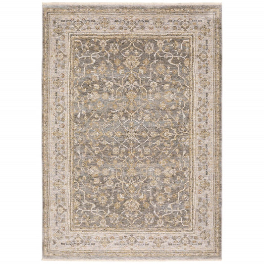 7' X 10' Beige Grey Machine Woven Oriental Indoor Arean Rug