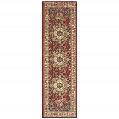8' Red Ivory Machine Woven Oriental Indoor Runner Rug