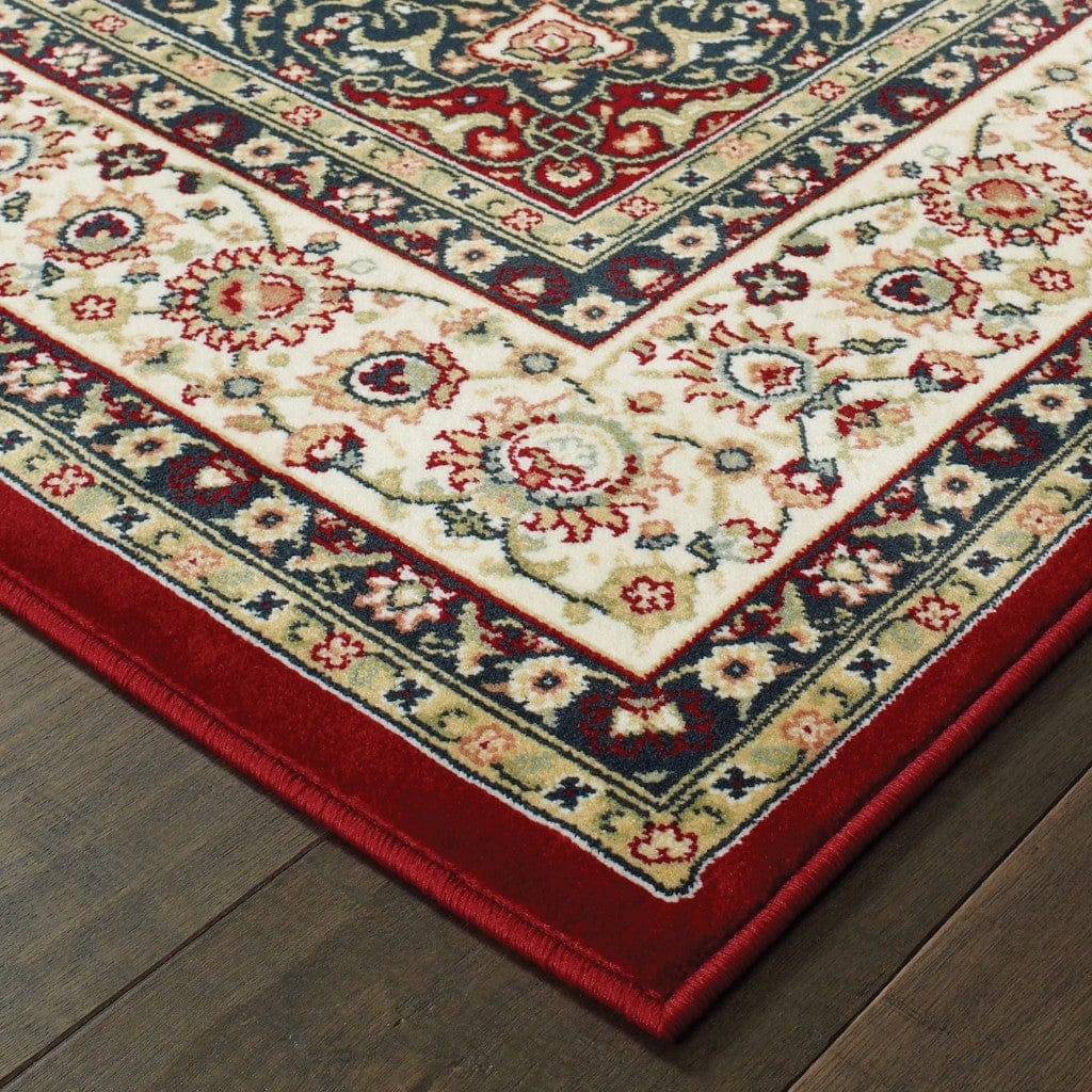 9' X 12' Red Ivory Machine Woven Oriental Indoor Area Rug