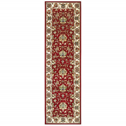 8' Red Ivory Machine Woven Floral Oriental Indoor Runner Rug