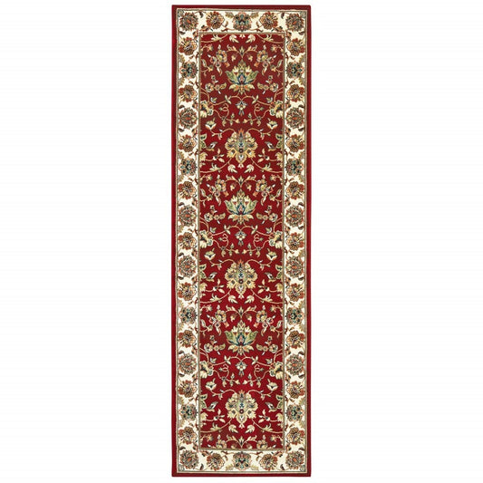 8' Red Ivory Machine Woven Floral Oriental Indoor Runner Rug