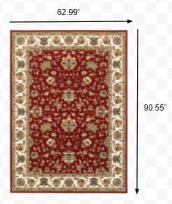 5' X 8' Red Ivory Machine Woven Floral Oriental Indoor Area Rug