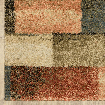 3' X 6' Teal Machine Woven Geometric Bricks Indoor Area Rug