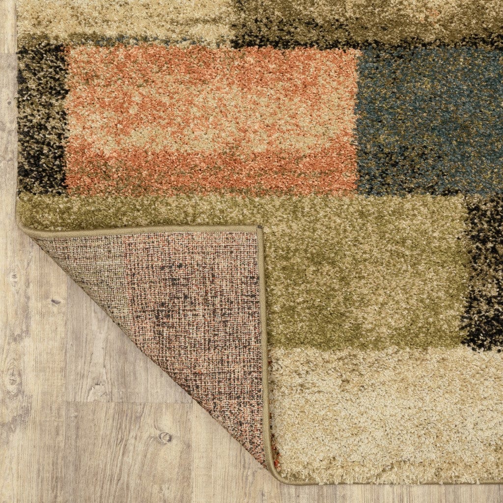 3' X 6' Teal Machine Woven Geometric Bricks Indoor Area Rug