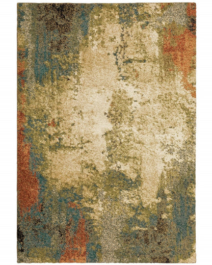 8' Beige Blue Machine Woven Abstract Indoor Runner Rug