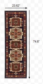 2' X 3' Blue Red Machine Woven Medallions Indoor Area Rug