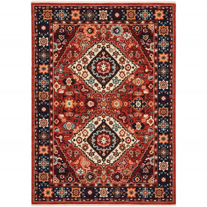 2' X 3' Red Blue Machine Woven Oriental Indoor Area Rug