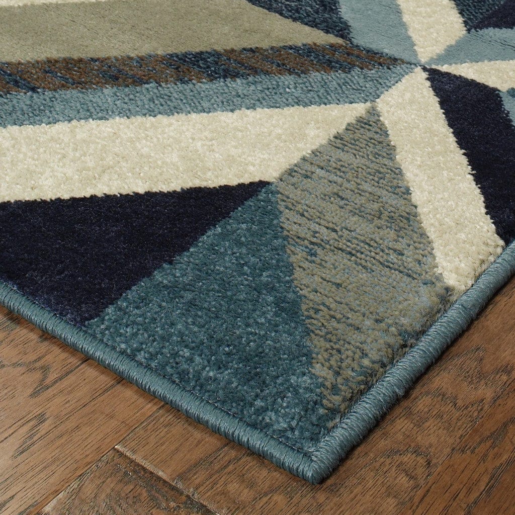 9' X 12' Blue Grey Machine Woven Geometric Indoor Area Rug