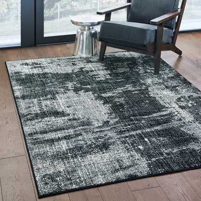 8' Black Ivory Machine Woven Abstract Indoor Runner Rug
