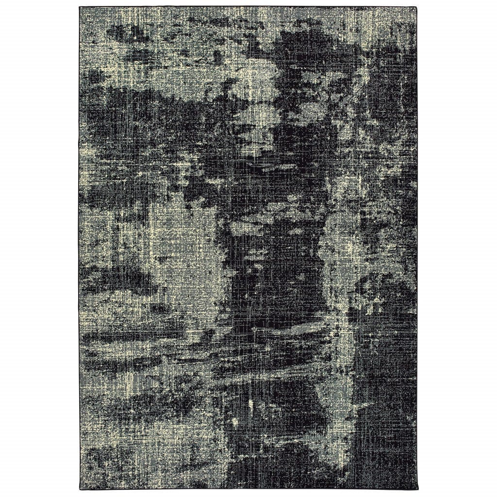 8' Black Ivory Machine Woven Abstract Indoor Runner Rug