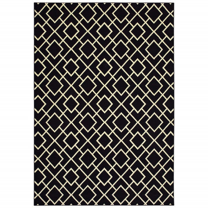 8' Black Ivory Machine Woven Geometric Diamonds Indoor Runner Rug