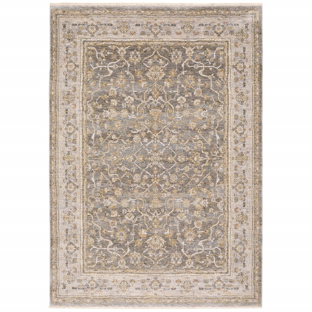 7' X 10' Beige Grey Machine Woven Oriental Indoor Arean Rug