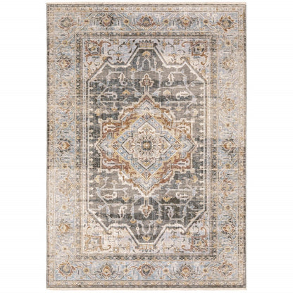 9' X 12' Grey Blue Machine Woven Medallion Indoor Area Rug