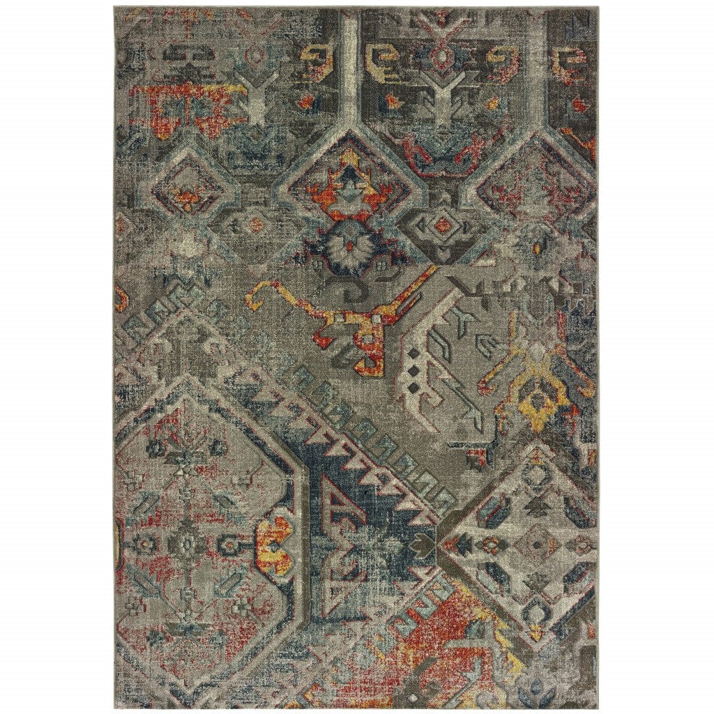 3' X 6' Distressed Grey Machine Woven Tribal Abstract Indoor Area Rug