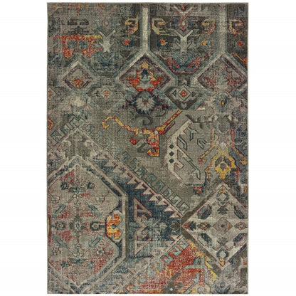 3' X 6' Distressed Grey Machine Woven Tribal Abstract Indoor Area Rug