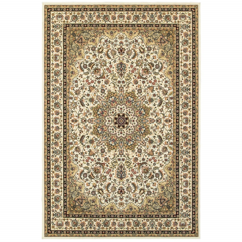 1' X 3' Ivory Beige Machine Woven Oriental Indoor Area Rug