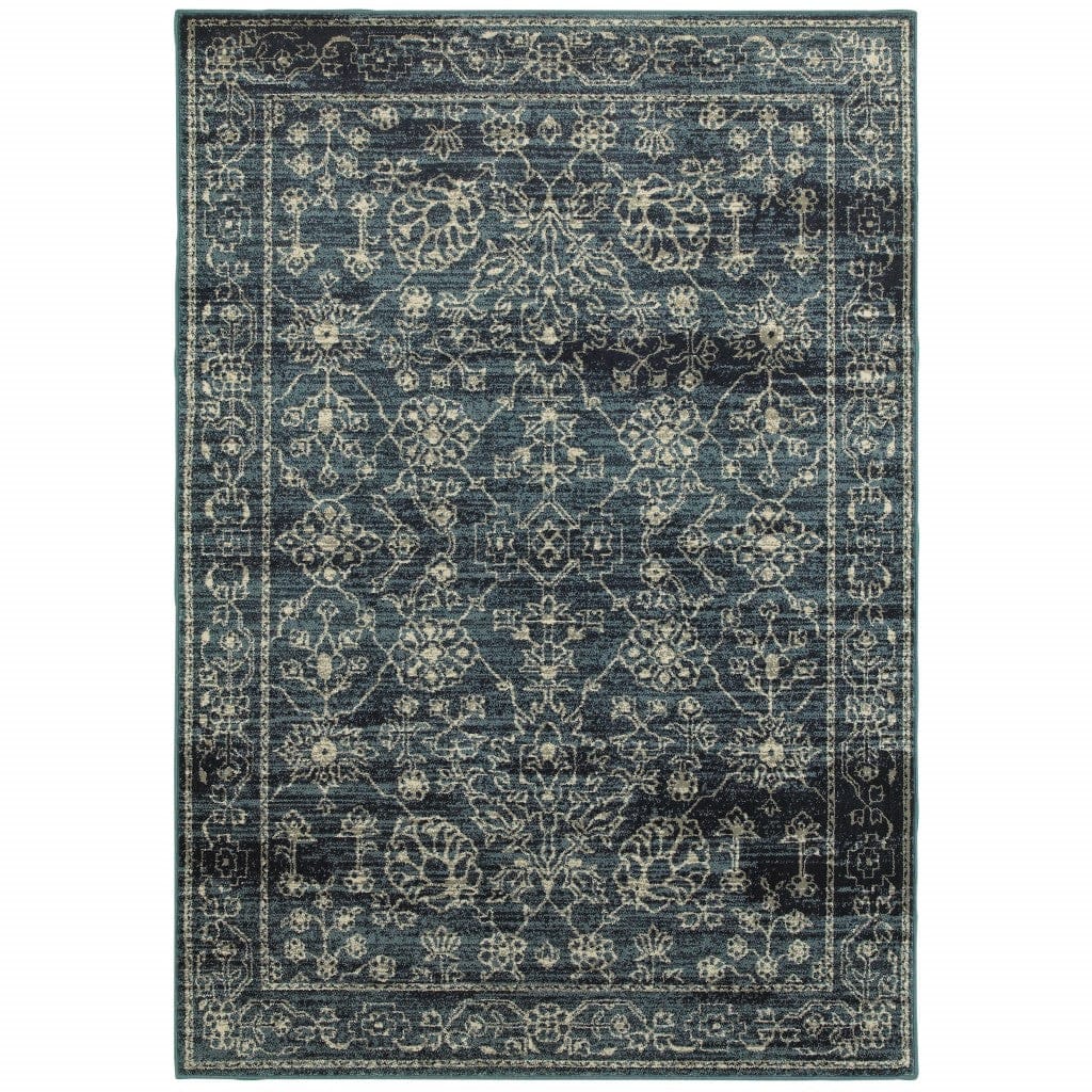 1' X 3' Navy Beige Machine Woven Oriental Indoor Area Rug