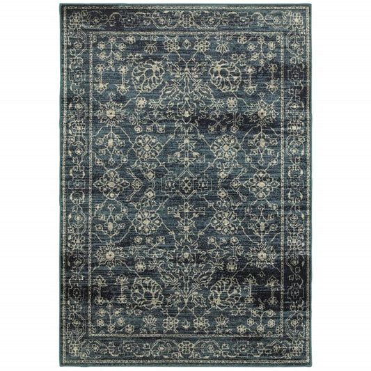 1' X 3' Navy Beige Machine Woven Oriental Indoor Area Rug