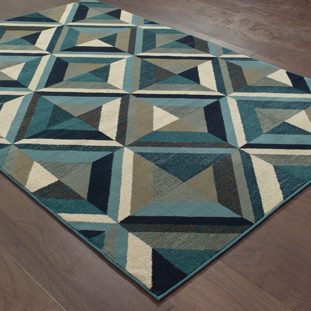 9' X 12' Blue Grey Machine Woven Geometric Indoor Area Rug