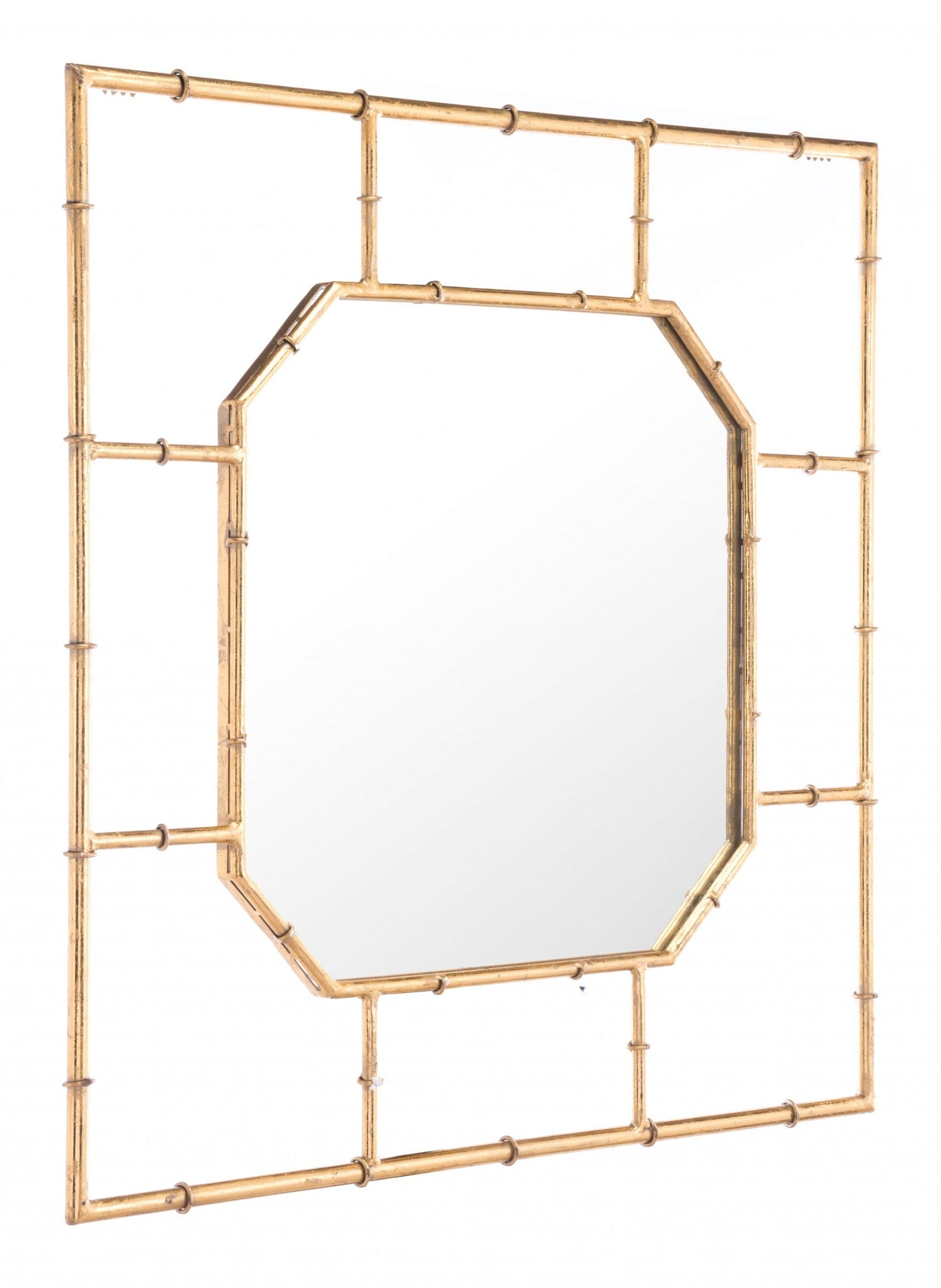 26" Gold Octagonal in a Square Faux Bamboo Wall Mounted Accent Mirror