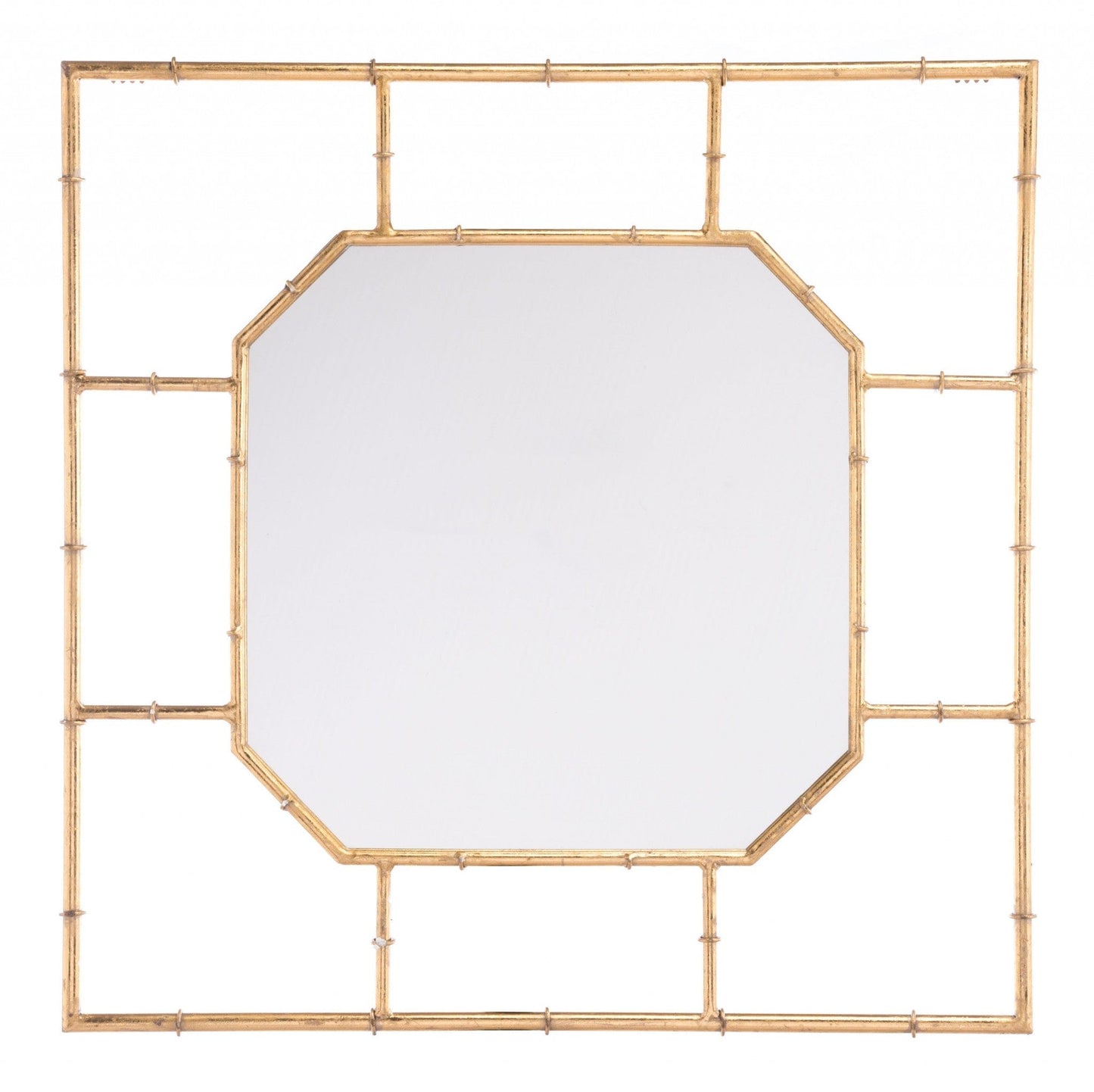 26" Gold Octagonal in a Square Faux Bamboo Wall Mounted Accent Mirror
