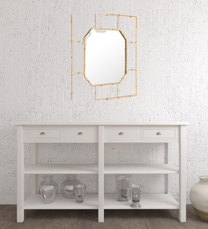 26" Gold Octagonal in a Square Faux Bamboo Wall Mounted Accent Mirror