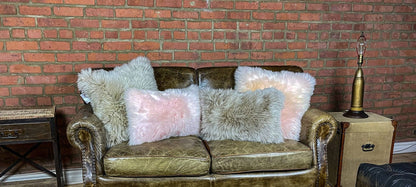 Set Of Two Taupe Natural Sheepskin Square Pillows