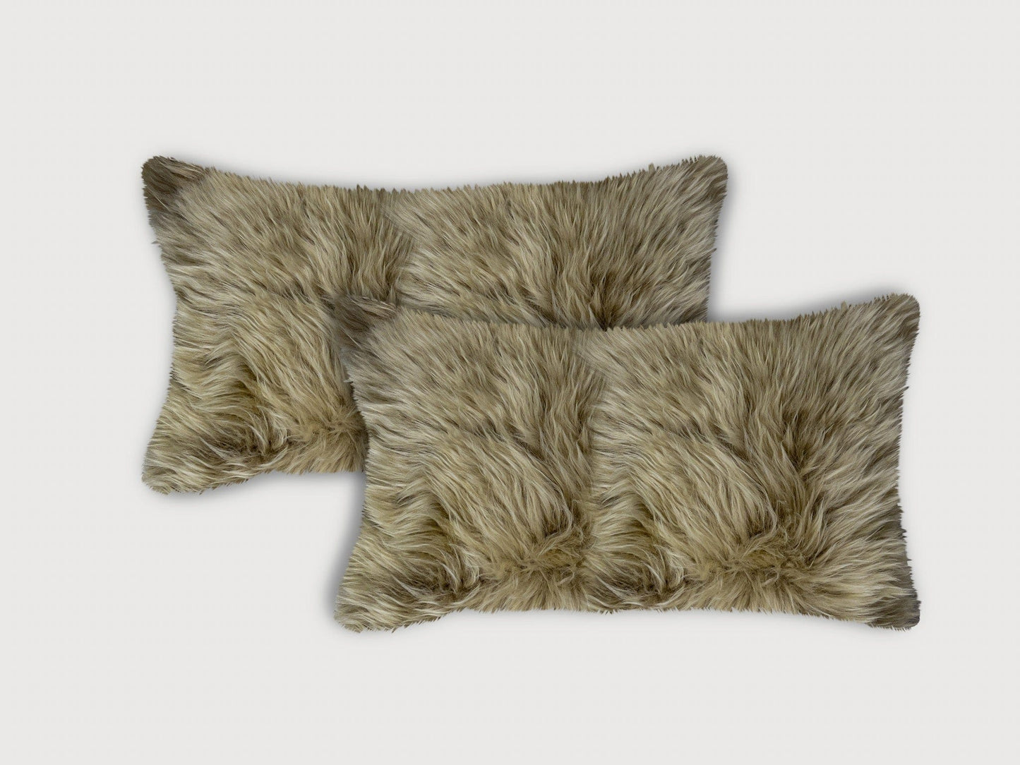 Set Of Two  Taupe Natural Sheepskin Lumbar Pillows