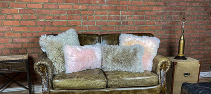 Set Of Two  Taupe Natural Sheepskin Lumbar Pillows