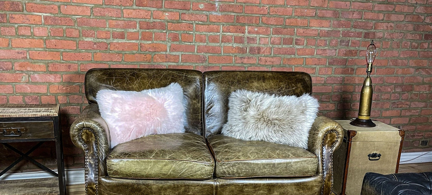 Set Of Two  Taupe Natural Sheepskin Lumbar Pillows