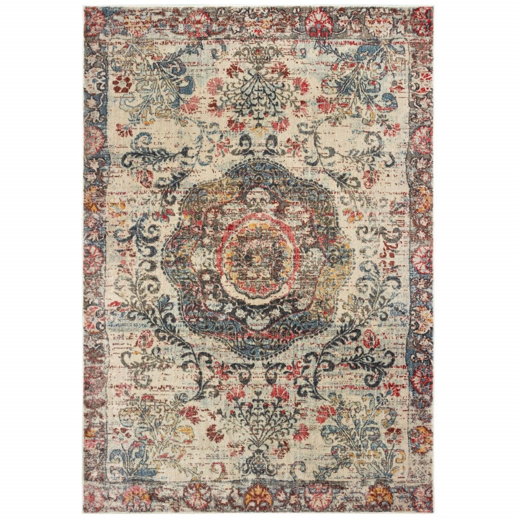 4’X6’ Ivory Distressed Medallion Area Rug