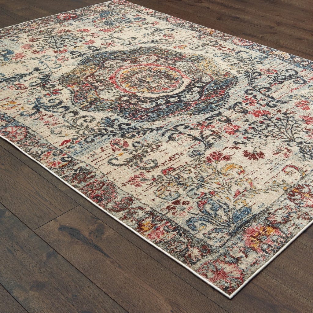 4’X6’ Ivory Distressed Medallion Area Rug
