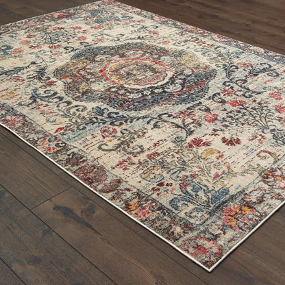 4’X6’ Ivory Distressed Medallion Area Rug