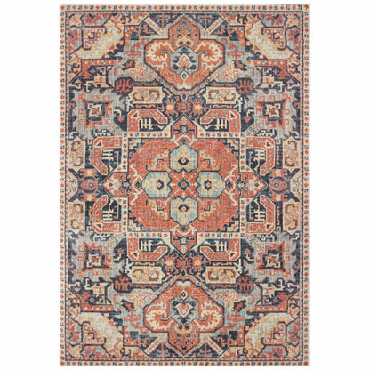 5’X8’ Blue And Orange Tribal Area Rug